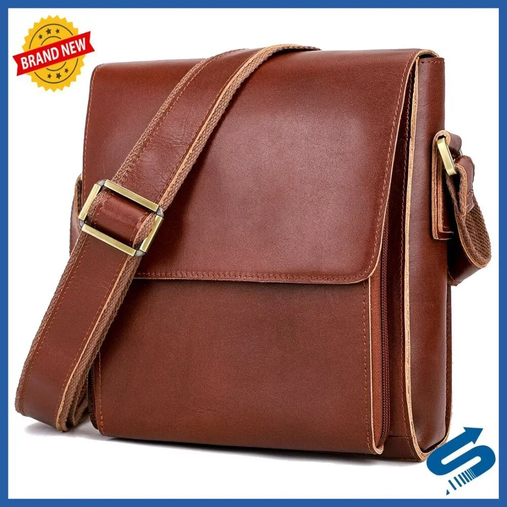 Leather Messenger Crossbody Bag Adjustable Straps YKK Zipper Business Casual